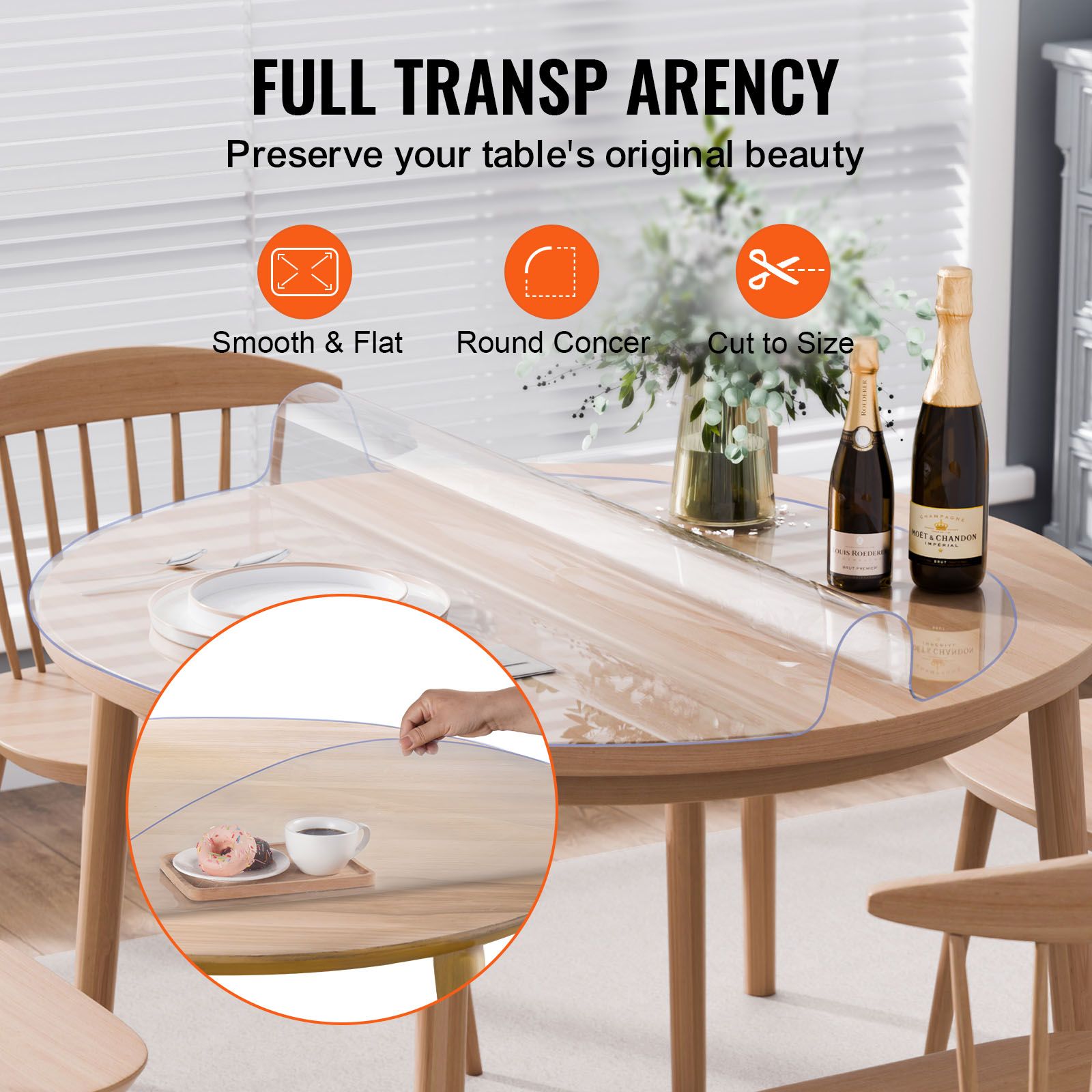 Plastic Table Cover, 48 × 48 Inch 2.0 mm Thick Clear Table Protector, Round PVC Desk Mat, Waterproof & Easy Cleaning Desk Pad Tablecloth, for Office Dresser — image 5