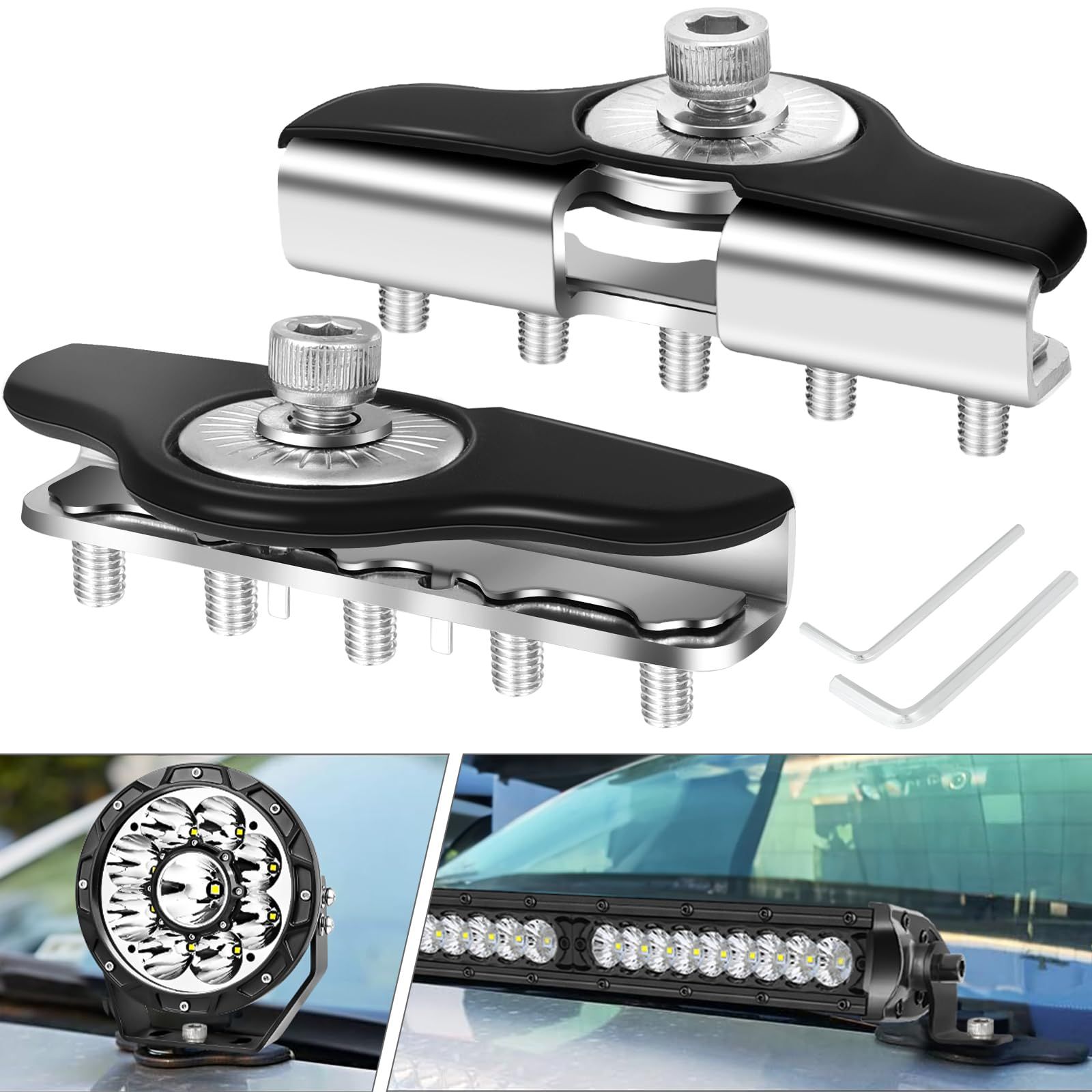 Led Light Bar Mounting Brackets 2pcs Universal Hood Led Work Light led Pods Mount Bracket Clamp Holder for SUV Truck Off Road Installed No Need Drilling