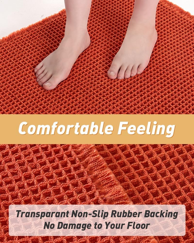Upgraded Waffle Bath Mat, Super Absorbent Non Slip Mats for Bathroom Floor, Machine Washable Rugs with Tassels, Rubber Backed Mats, Ultra Soft, 20" x 32" — image 4