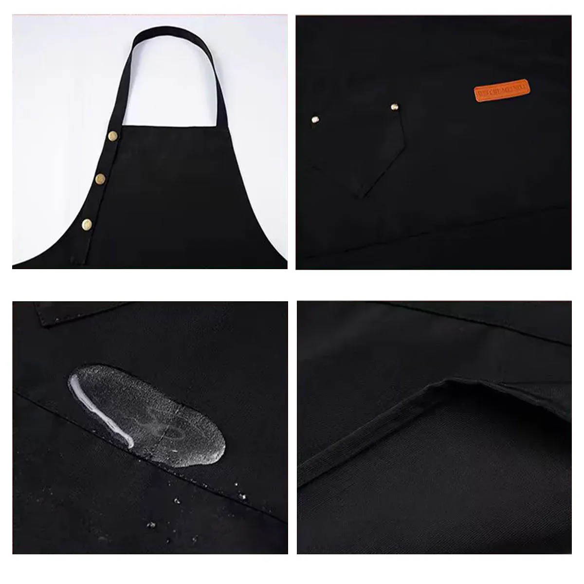 Adjustable Work Apron Neck Strap Waist Tie Kitchen Cooking Bib Apron Men Women - Black — image 5