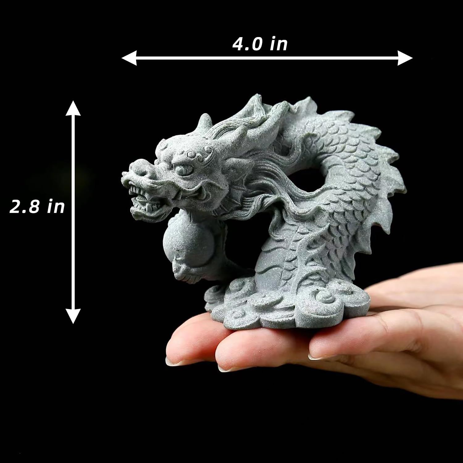 Sandstone Chinese Dragon Statue, Fish Tank Aquarium Decorations Home Office Tabletop Decor Small Accessories Ornaments — image 2