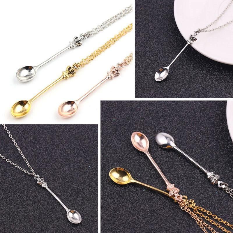 Mini Crown Spoon Necklace Pendant Charm Festival Cutlery Tea Party Gift - Rose Gold — image 5