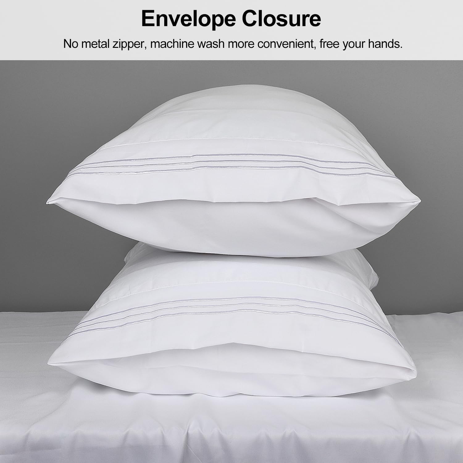 King Pillow Cases 2 Pack,1800 Thread Count Embroidered Soft Brushed Microfiber Pillowcases,White — image 4