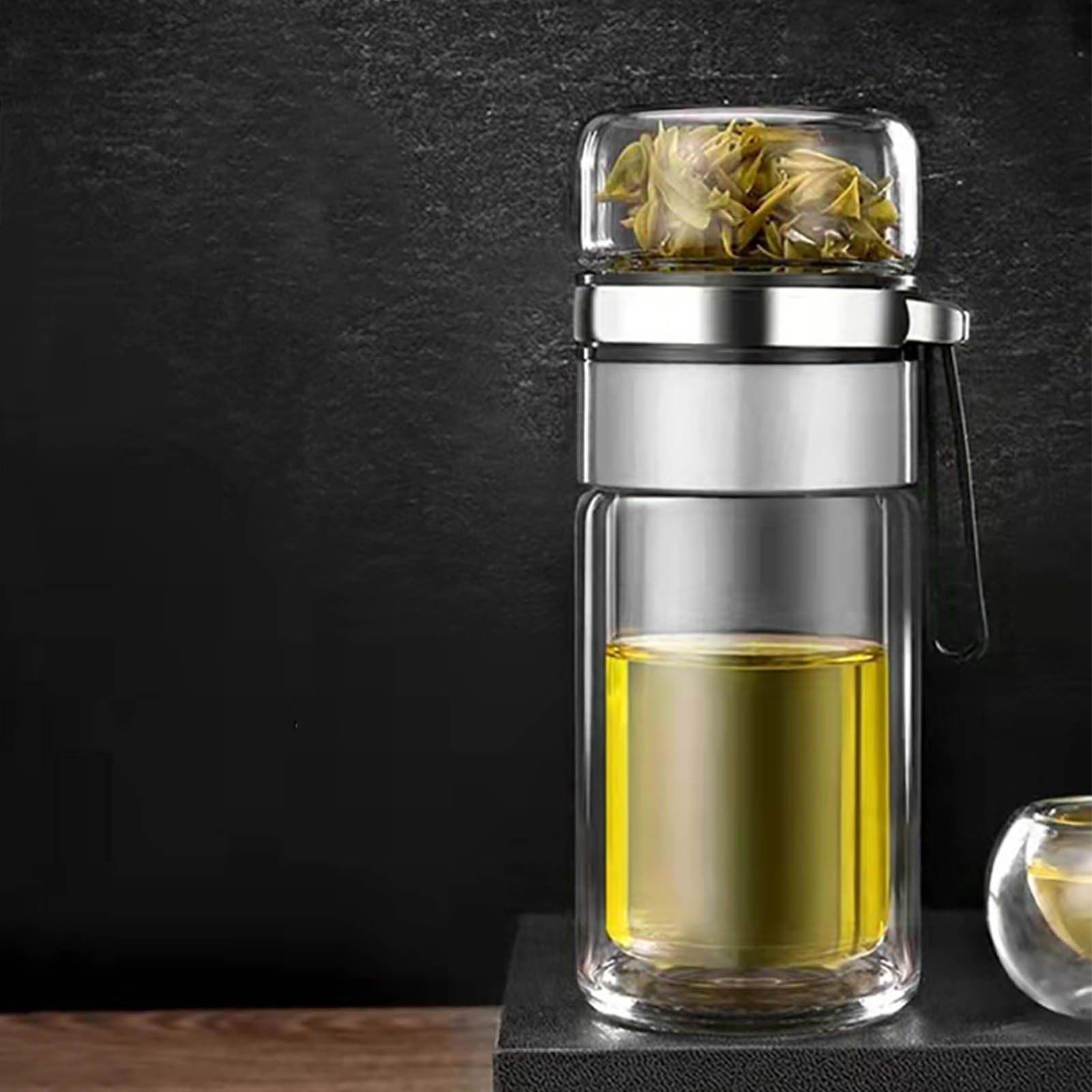 Glass Transparent Tea Bottle Portable Tea Water Bottle Tea and Water Separation Bottle Steel Color — image 6