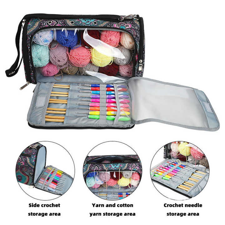 Leaf pattern Multi-Functional Crochet Hook and Yarn Storage Bag - Convenient Carrying Case for Crochet, Knitting Tools, and Yarn, with Stylish โ image 3