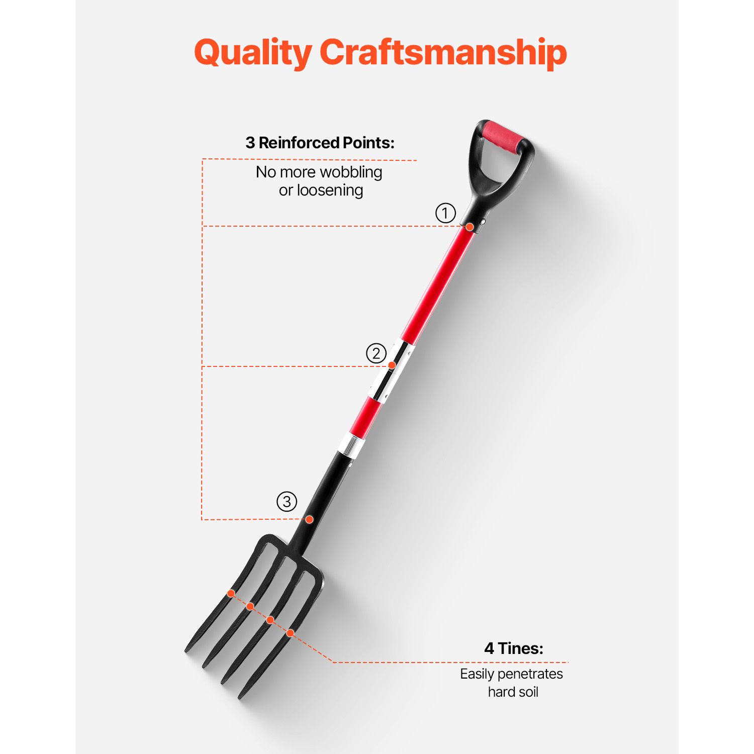 4 Tines Garden Fork Fiberglass Handle 45 in Spading Pitchfork Heavy Duty — image 5
