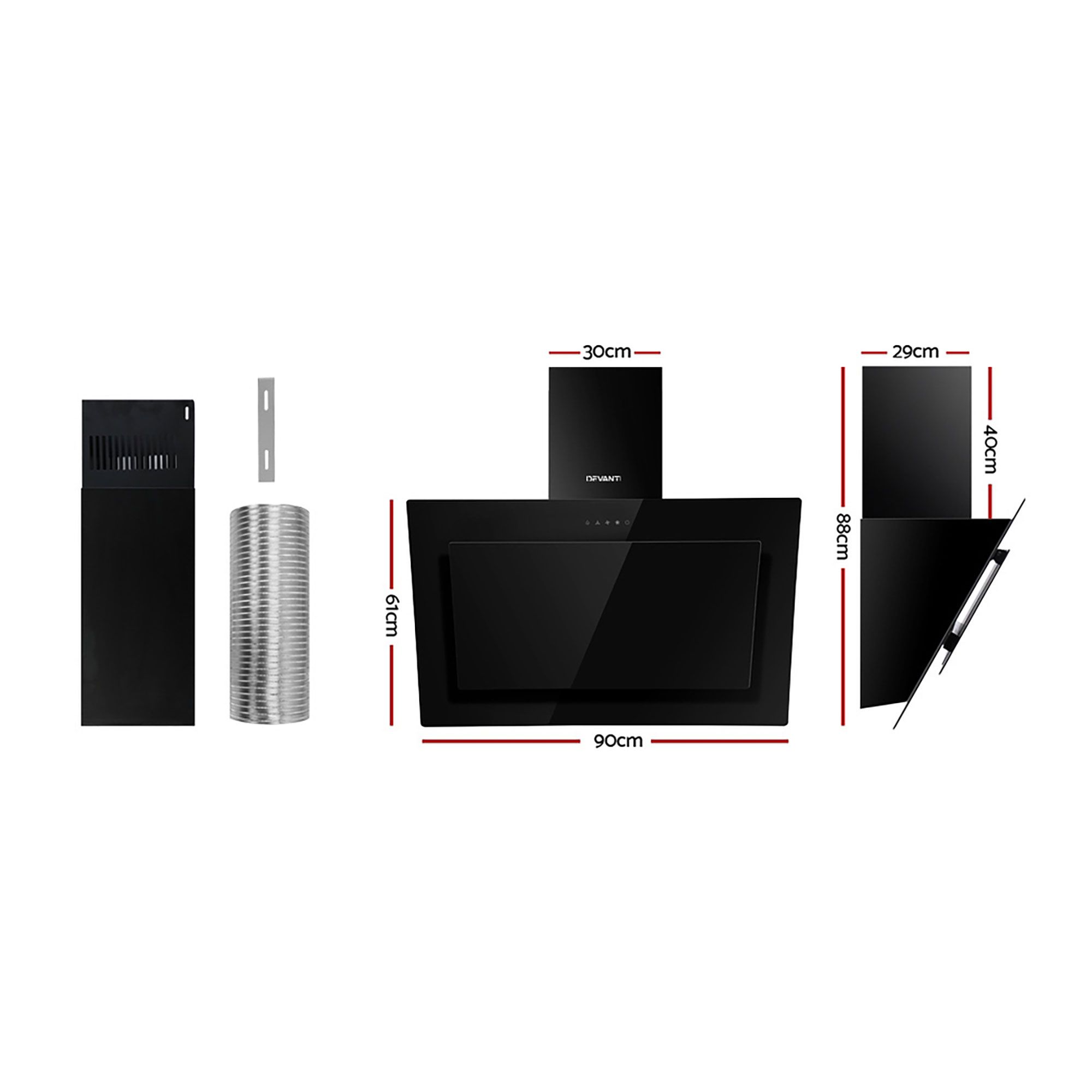 Devanti 900mm Range Hood 90cm Rangehood Glass Black โ image 2