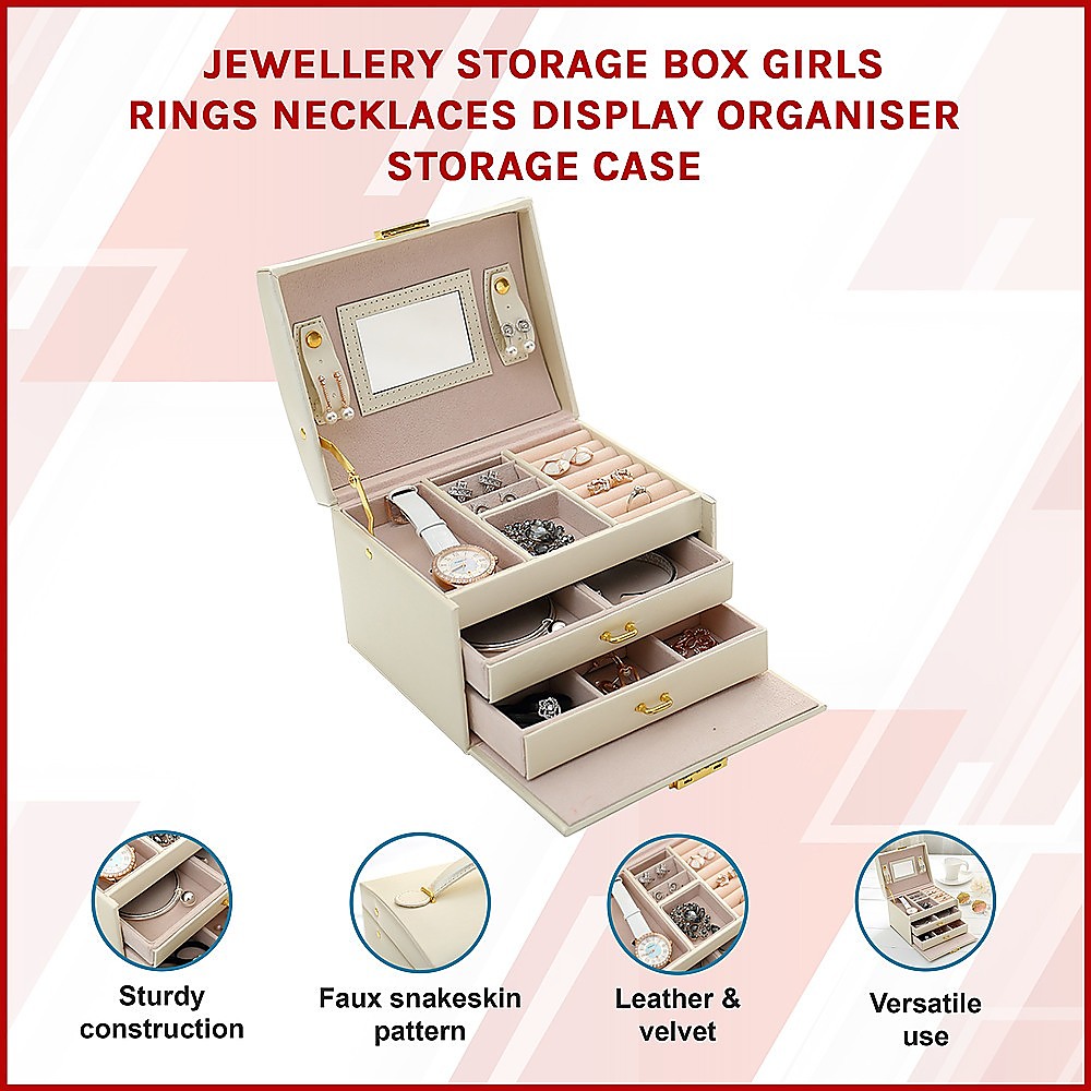 Jewellery Storage Box Girls Ring Necklace Display Organiser Case For Neat Accessory Storage — image 3