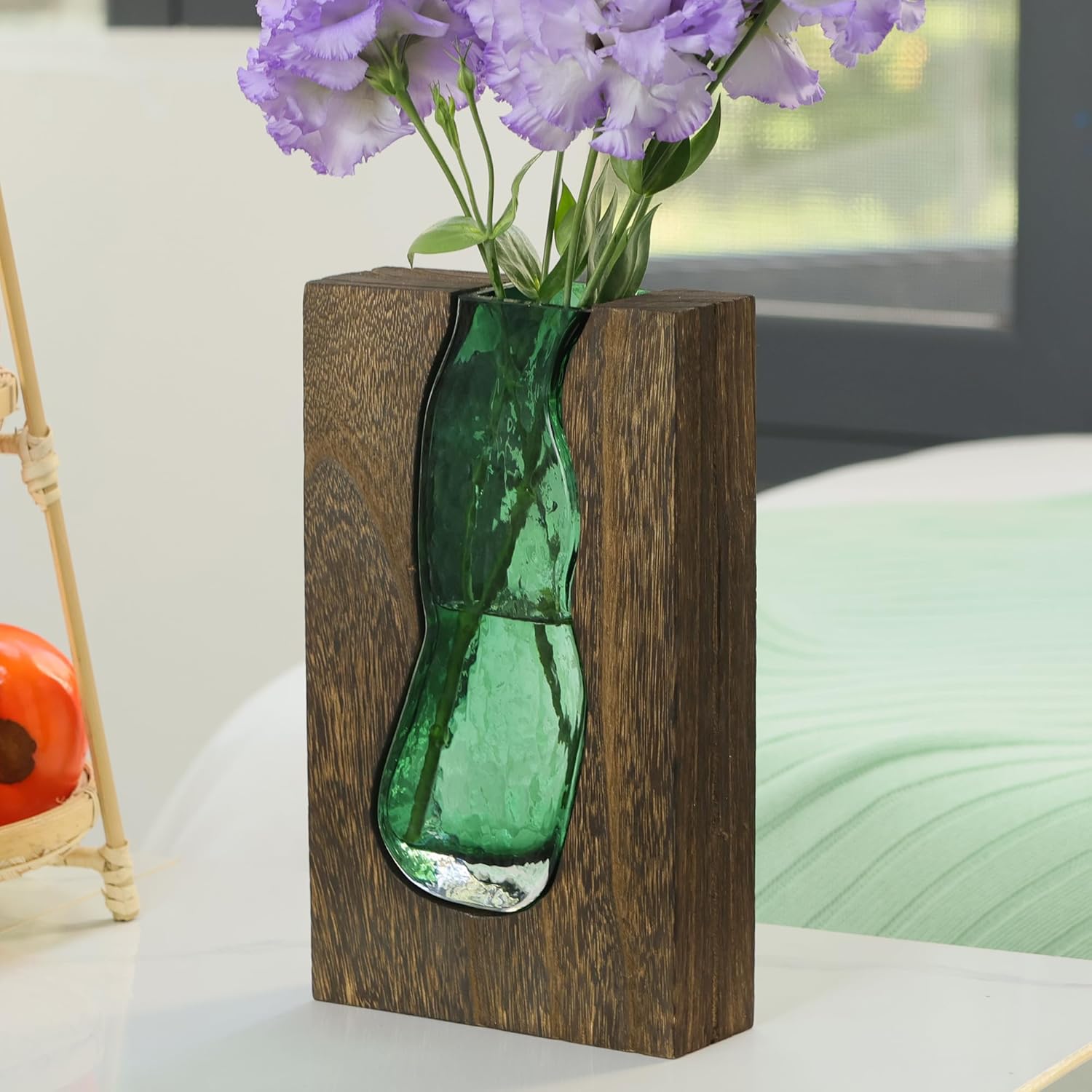 Vase with inlaid wood and glass - Rustic style wood and glass vase - Solid wood and glass vase - Vase for home decor - Table decoration (9.45 inches) — image 3