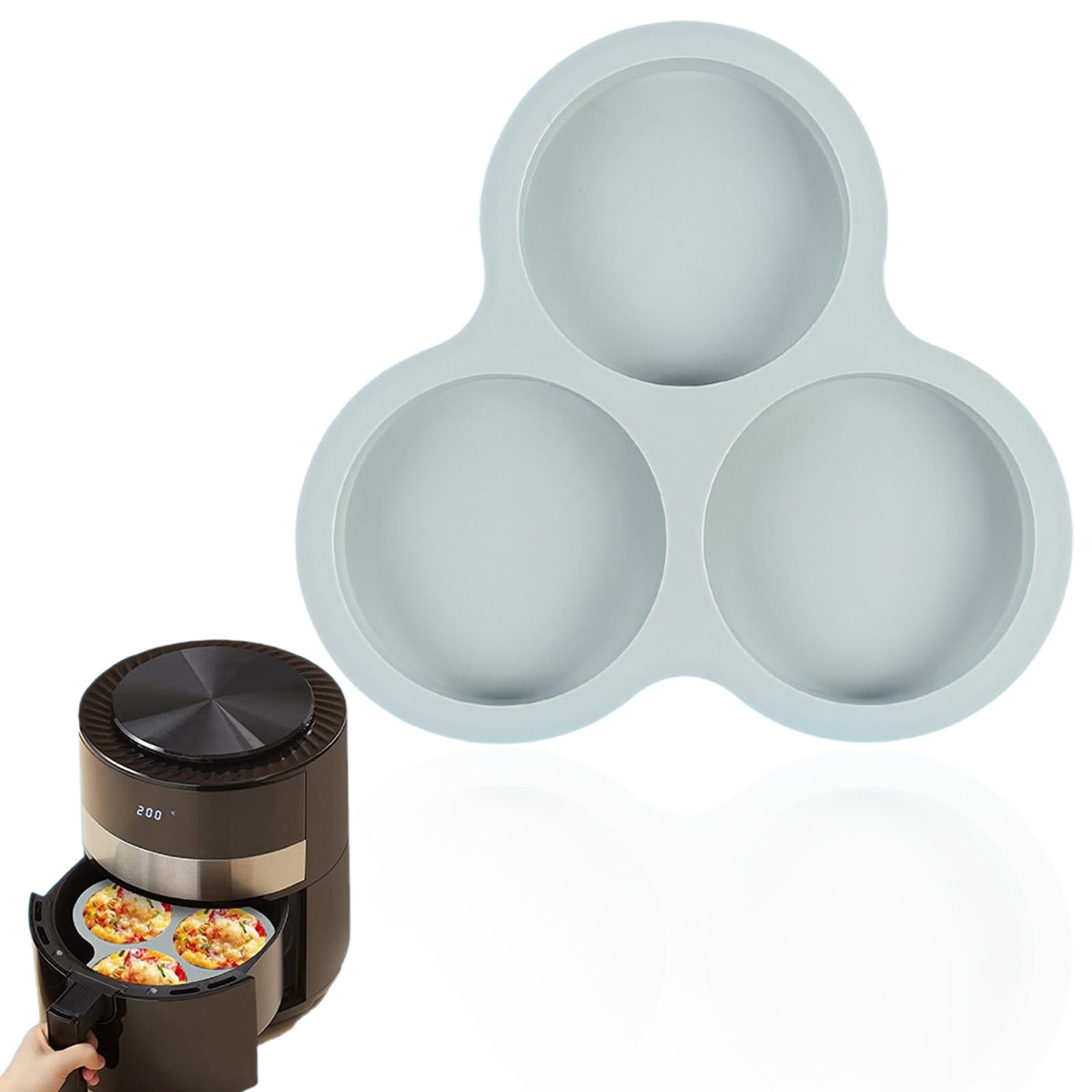 1 Pcs Silicone Egg Cups for Air Fryer,3-Cavity Cupcake Baking Tray,Round Silicone Baking Tools,Round Silicone Ramekins,for Sandwiches,Non-Stick Tray for Baking — image 2