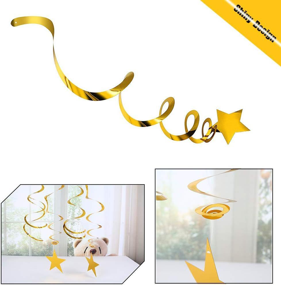 30-Piece Set for Golden and Silvery and Black Star Spiral Hanging Decorations - Birthday, Wedding, Graduation, and Party Ceiling Decoration - Festive Swirl — image 5