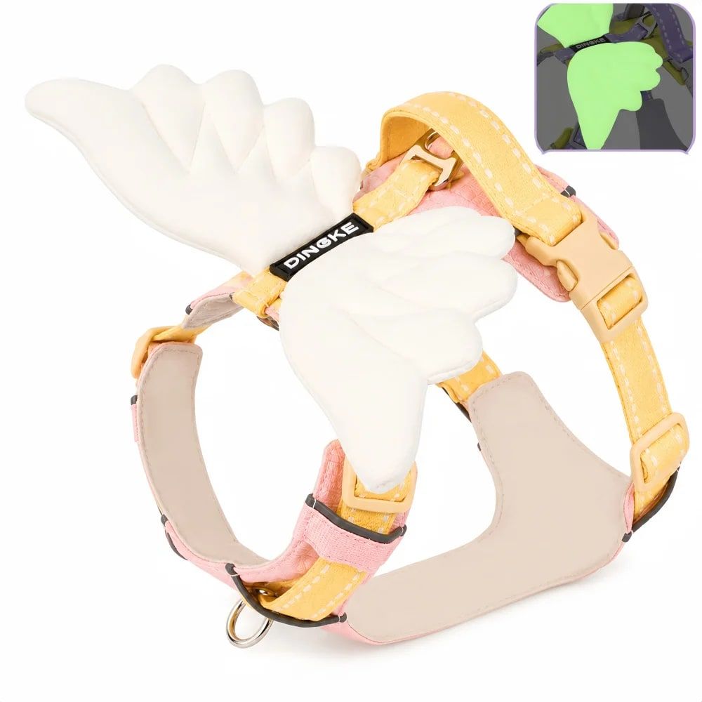 Adorable Angel Wings Dog Harness with Glowing 3D Luminous Design, Breathable No-Pull Walking Vest for Puppies and Small to Large Dogs, Soft Padded