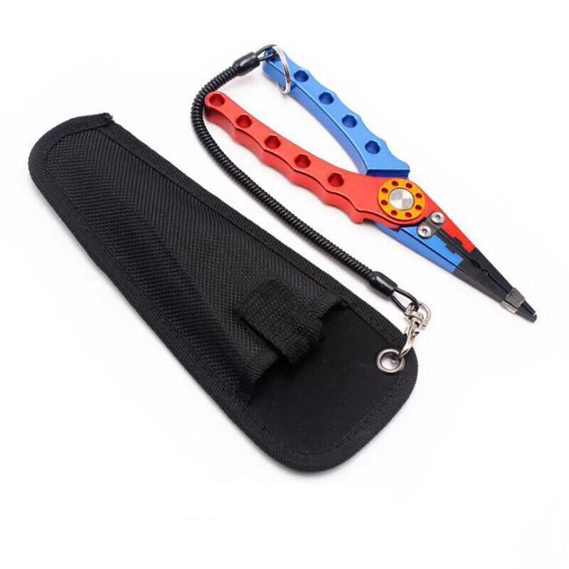 Aluminium Fishing Pliers Hook Remover Line Cutter Braid Mono Split Ring Fish Grip - Blue+Red โ image 5