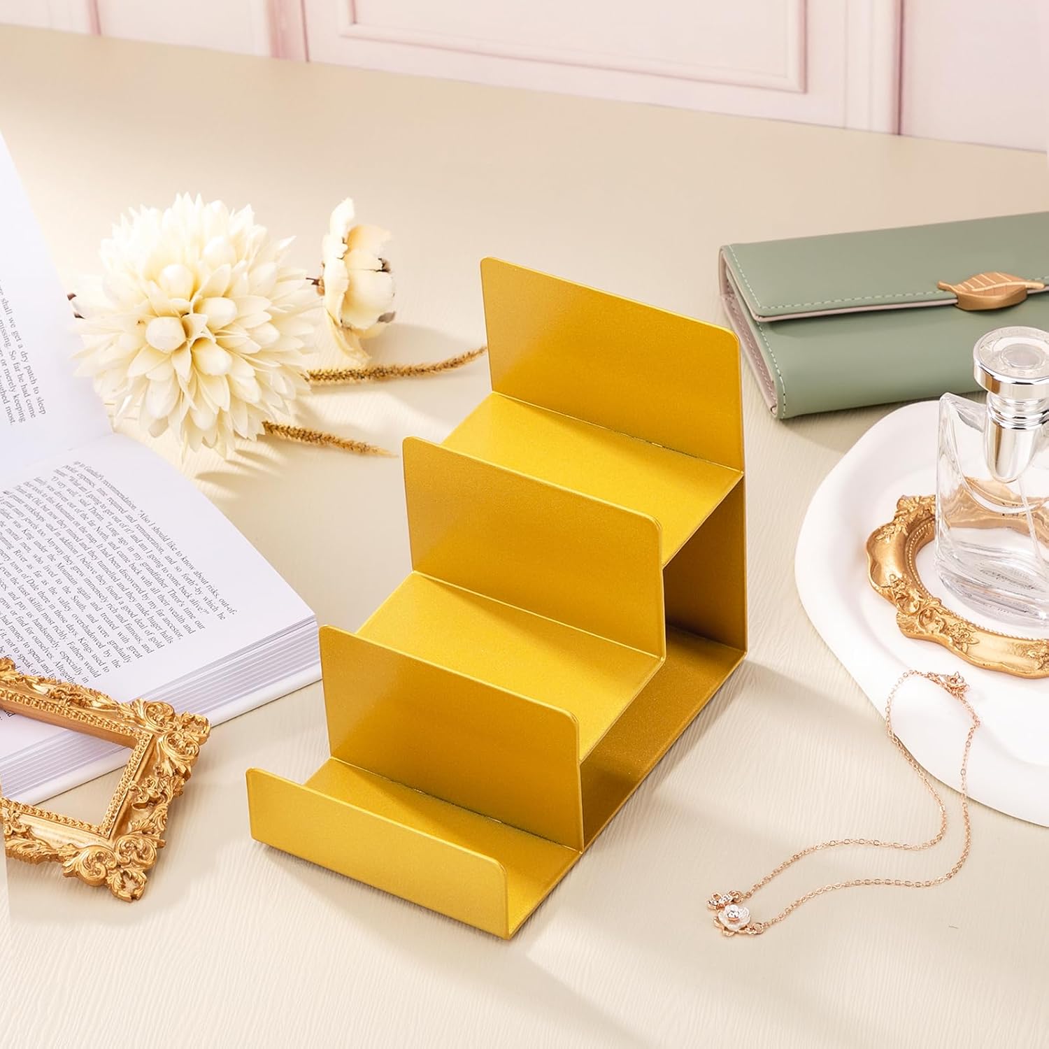 2 Pcs 3 Tiers Gold Metal Wallet Rack Handbag Display Stand Wallet Clutch Holder Purse Stand Display Retail Store Supplies — image 4