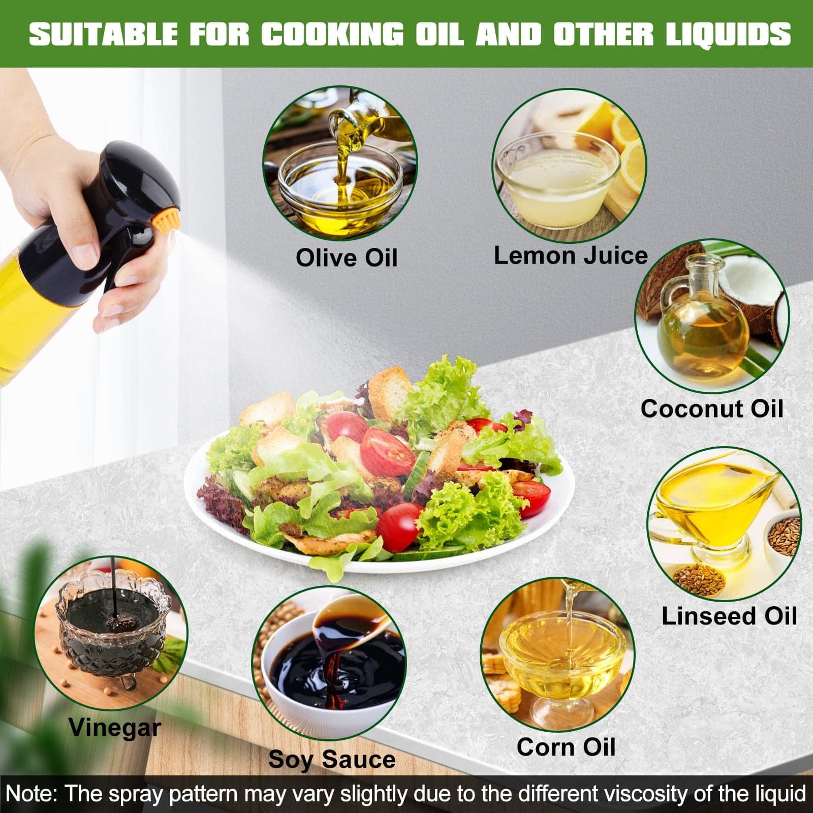 Oil Sprayer for Cooking, Upgraded Olive Oil Sprayer Bottle, Air Fryer Vinegar Spritzer, Kitchen Gadgets Roasting (Black) — image 2