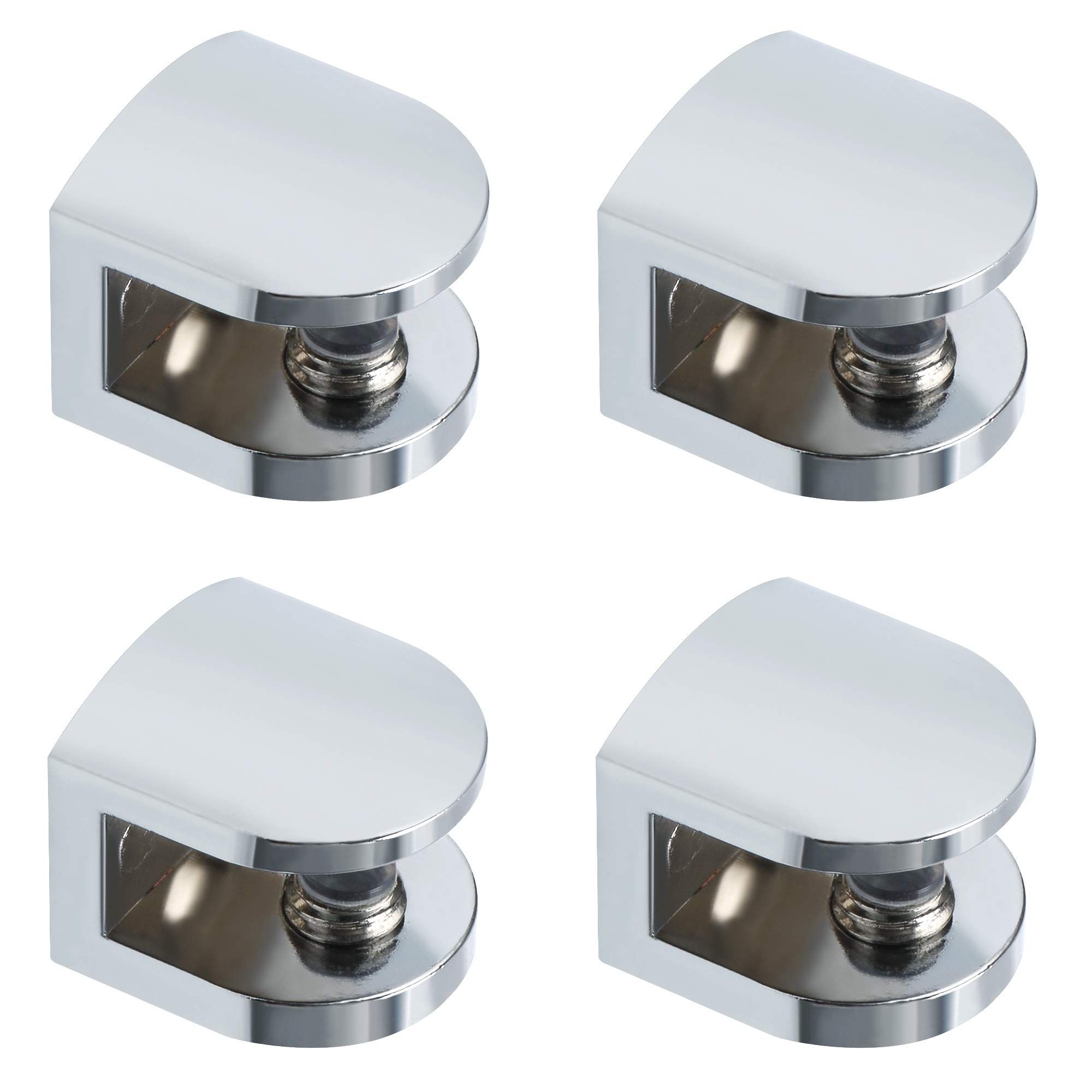 Glass Shelf Brackets, Glass Clamp for 8-10 mm Wood/Glass, Adjustable Shower Brackets Glass Railing Polished Chrome, 4 Pcs