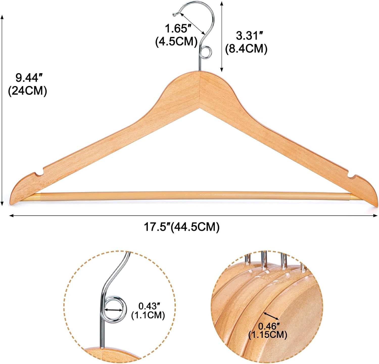 TOPIA HANGER Wooden Hangers 30 Pack, Space Saving Coat Hanger with 360° Swivel Cascading Ring Hook, Non Slip Pants Bar and Shoulder Notches for Camisole — image 3