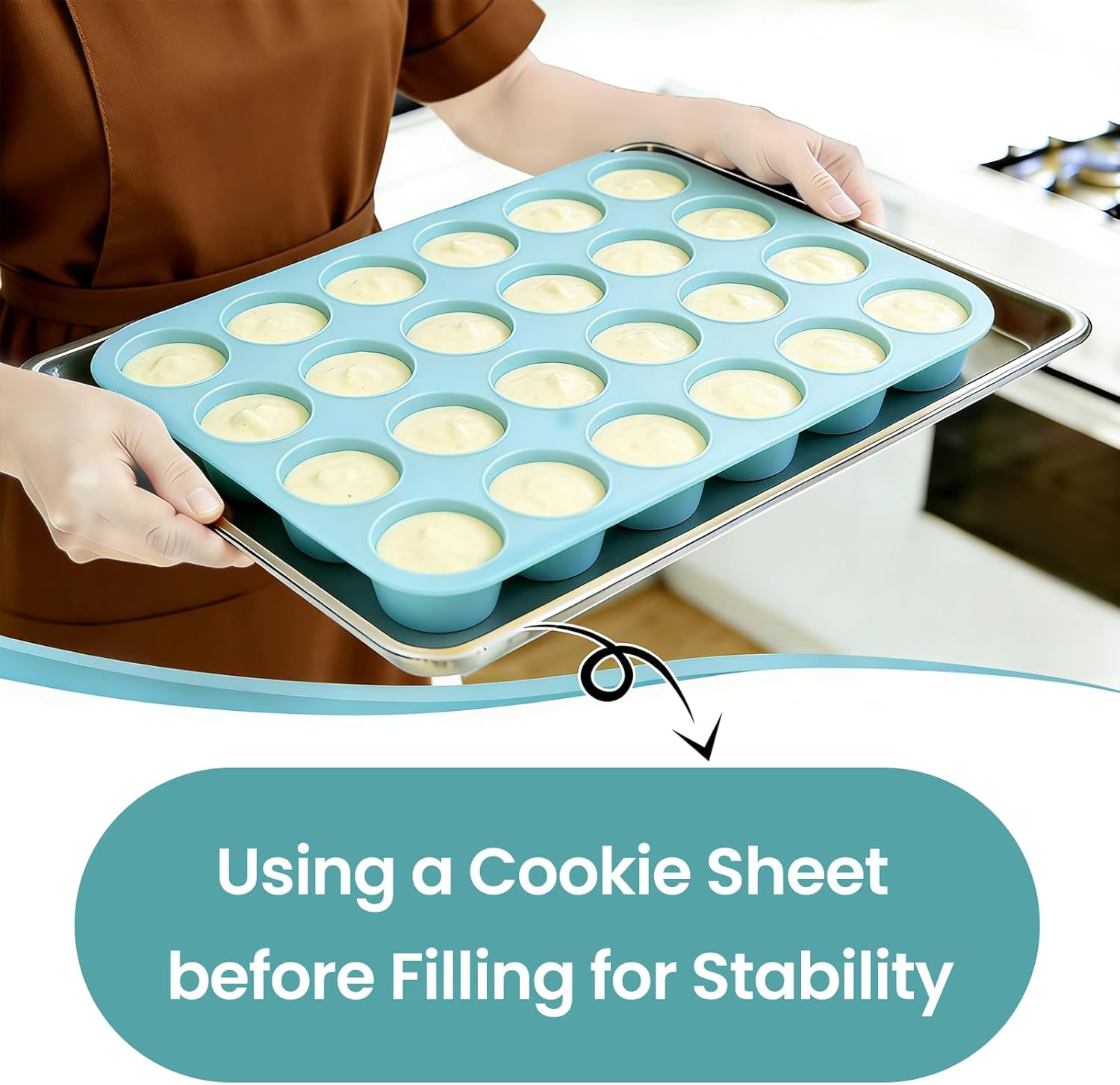 Silicone Mini Muffin Pan, 24 Cups Nonstick Cupcake Pan for Baking Muffin, Cupcake, Egg Bites, Fat Bomb, Light Blue โ image 2