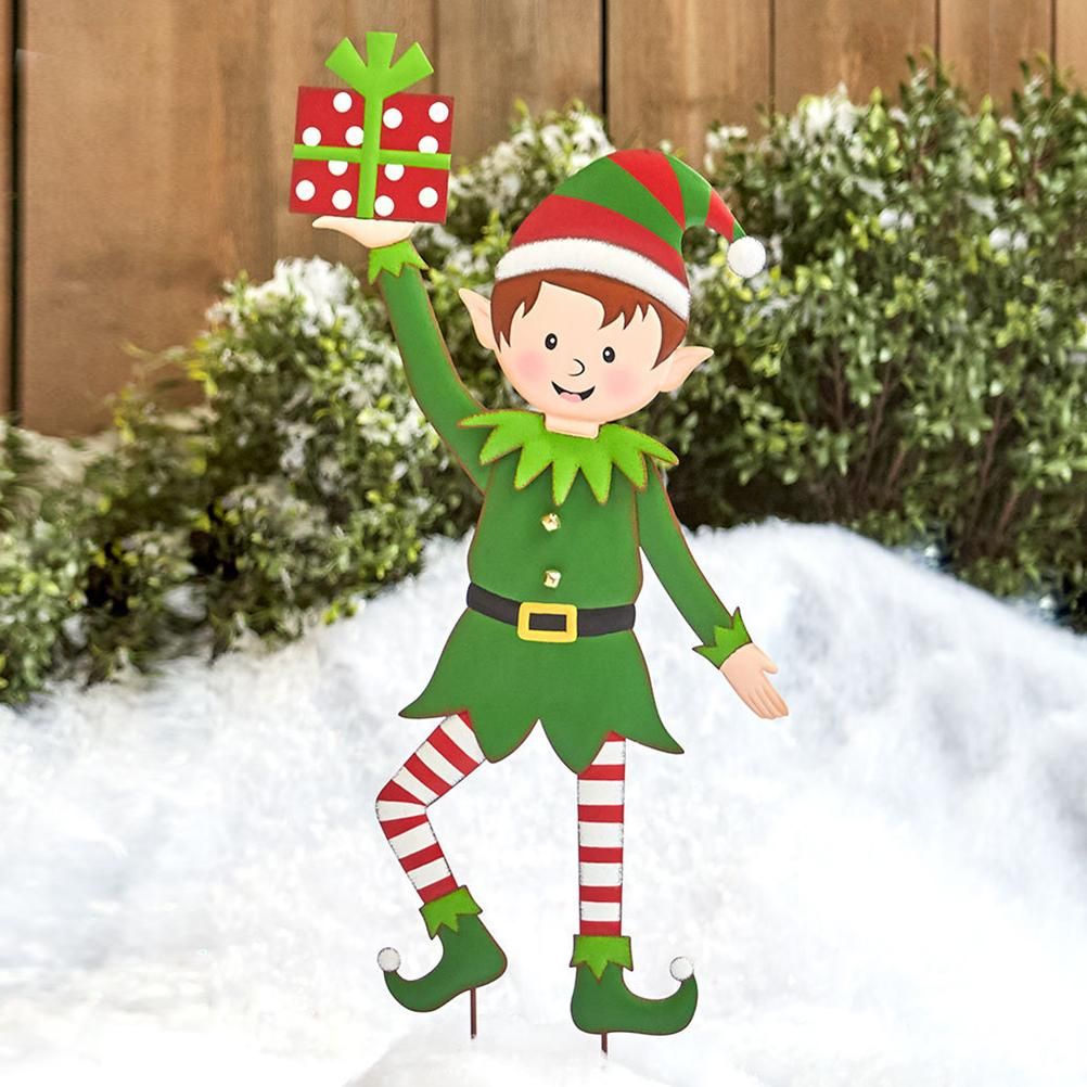 Christmas Elf Garden Stake Christmas Metal Gnome Yard Stake Wrought Iron Elf Ornament Yard Signs Decor Outdoor Holiday Decoration โ image 4