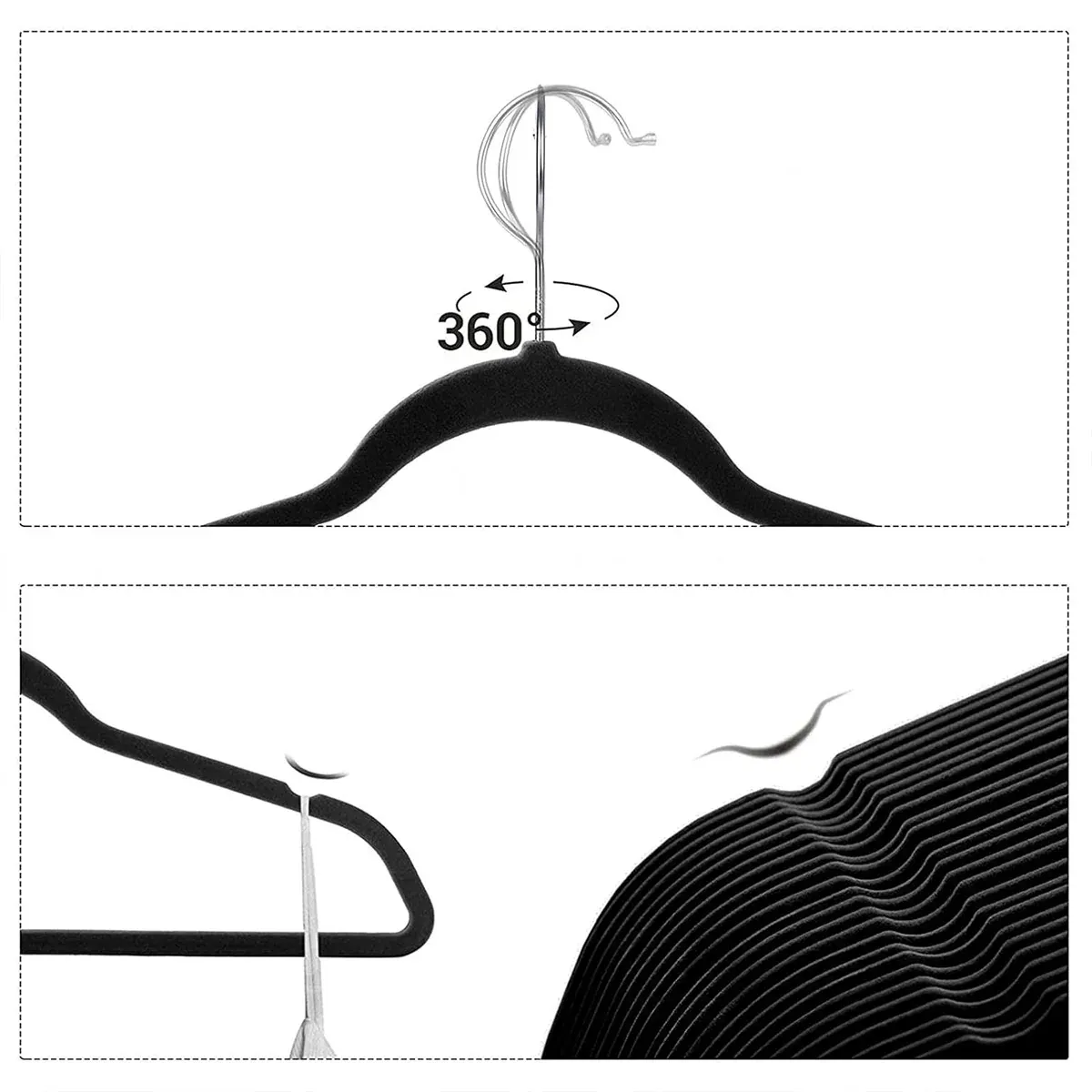 Garment Hangers Set 50PCS Flocking Style 45cm Black Non Slip Clothes Rack Closet — image 4