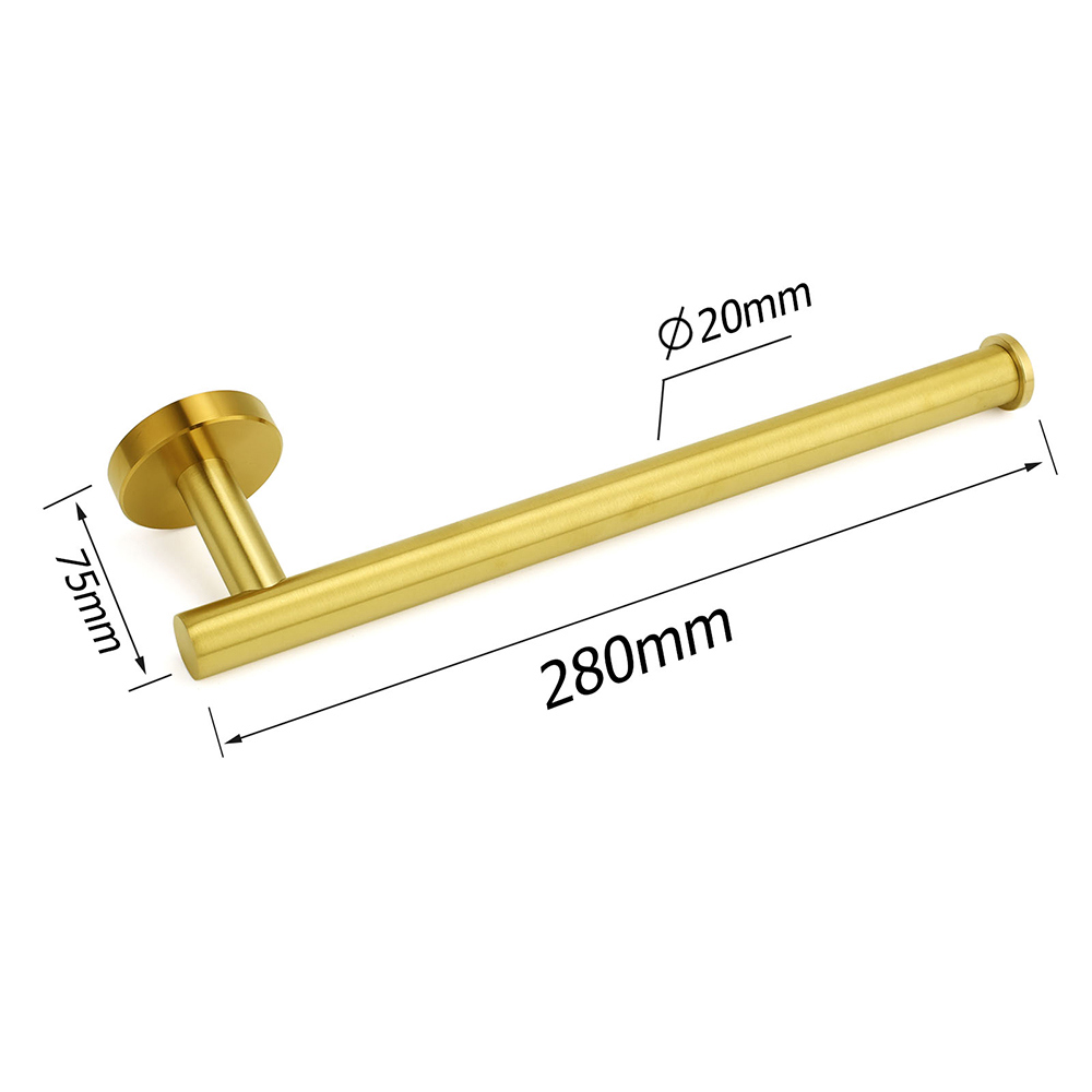 Bathroom Brushed Gold Round Towel Rack Holder Hook Clothes Hanger Wall Mounted — image 2