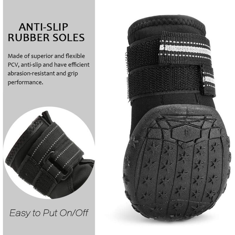 4 Pack Protective Dog Boots, Waterproof Dog Shoes for Medium and Large Dogs Black 1 — image 4