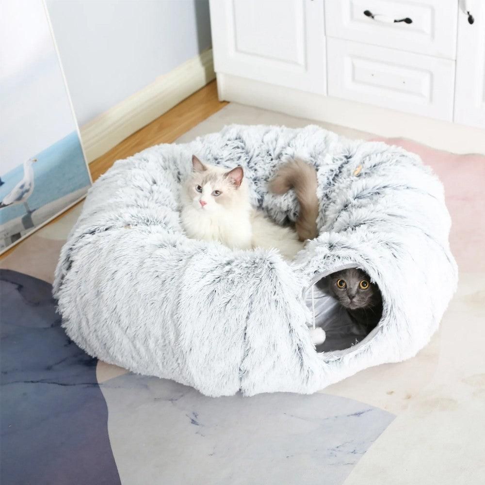 Plush Cat Tunnel with Cat Bed Pet Cat Tunnel Toys Gray — image 2