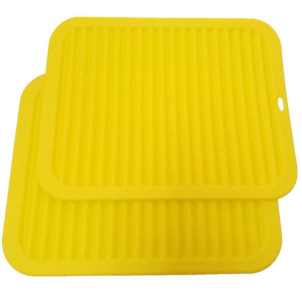 Dish Drying Mat Set, 2 Pcs 12" x 9" Silicone Sink Drain Pad Heat Resistant Suitable for Kitchen Counter, Fridge, Drawer - Yellow β image 5