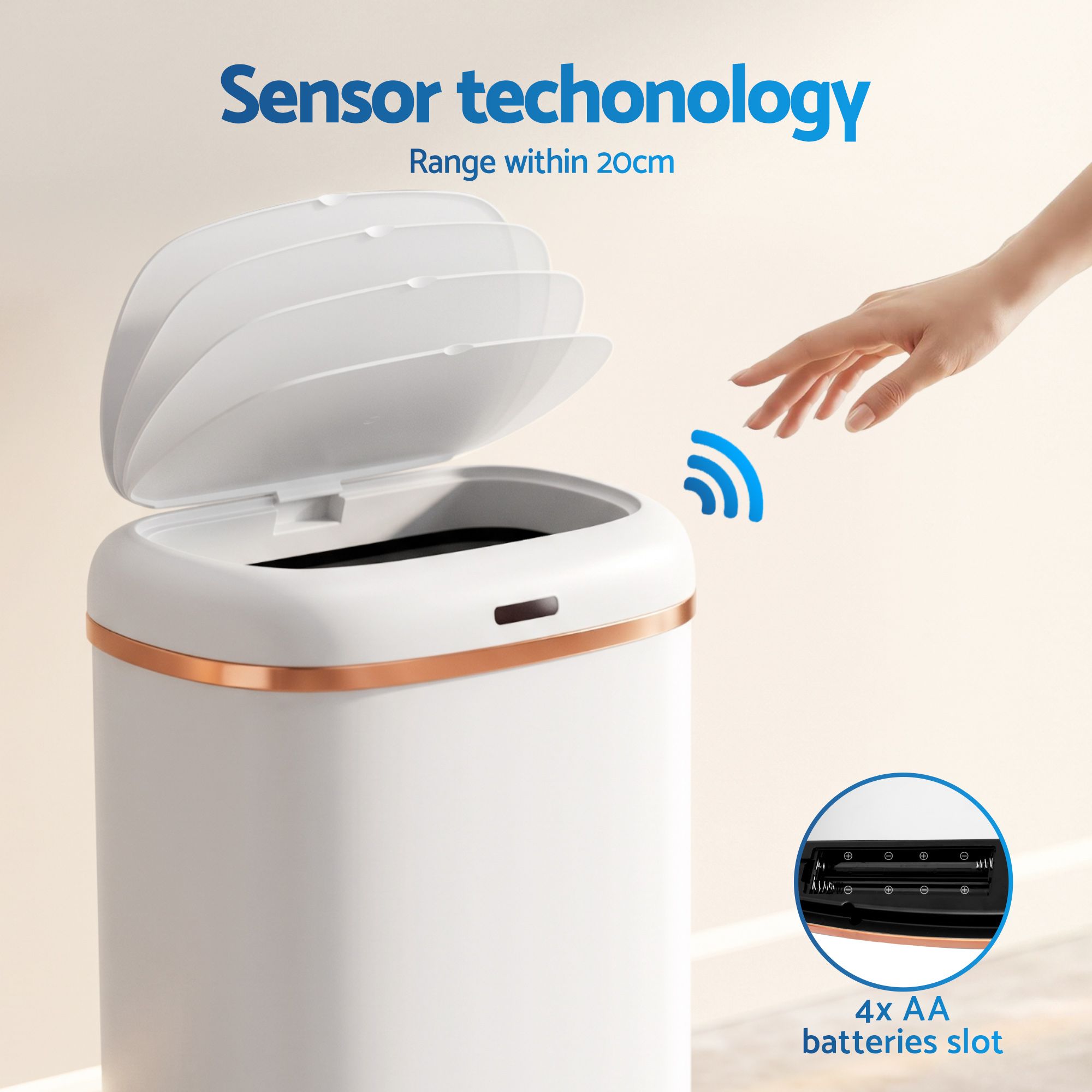 Devanti 38L Motion Sensor Bin Rubbish Automatic White — image 5