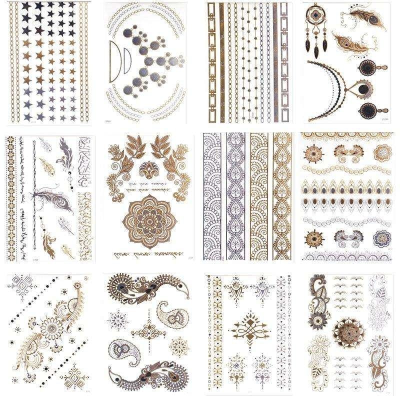 3pcs Metallic Tattoo Gold Silver Multicolor Flash Tattoo