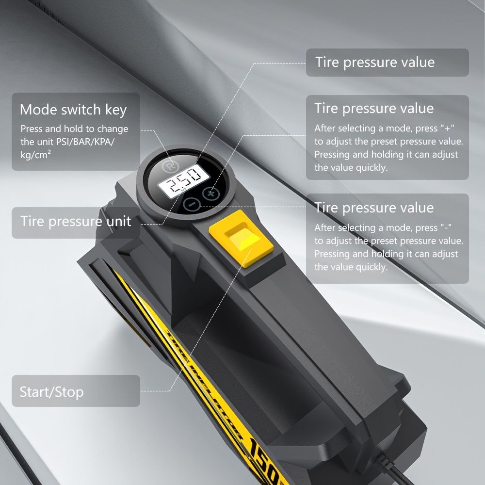 Black CaRSun Tire Inflator Portable Air Compressor LED Light Tire Inflator DC 12V — image 5