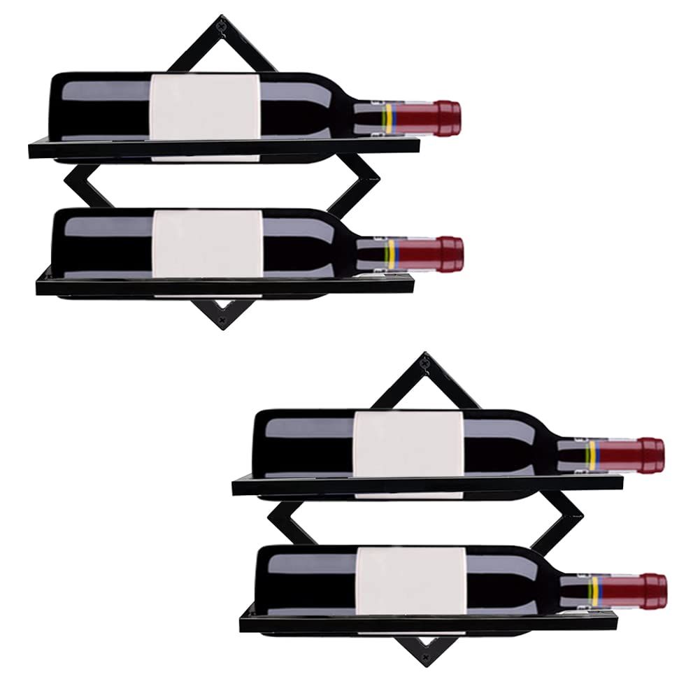 2Pcs Metal Wall Mounted Wine Rack Hanging Wine Bottle Holder Wall Organizer Storage Shelf for Home Kitchen Bar Decor
