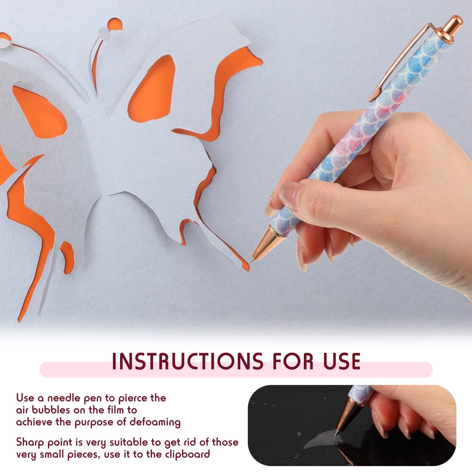 2 PCS Fine Point Pin Pen Tool for Craft Adhesive Vinyl, Mermaid Rainbow Retractable Air Release Pen for Easy Craft Paper Project โ image 5