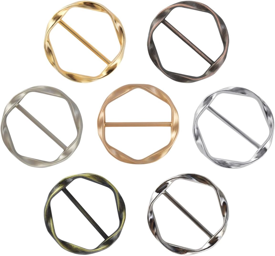 Tie Clips for Women & Girls - Twist Tee Knot Scarf Clip Waist Clothes Corner Knotted Button Fashion Metal Circle Buckle Alloy Clothing Ring Wrap Holder Round
