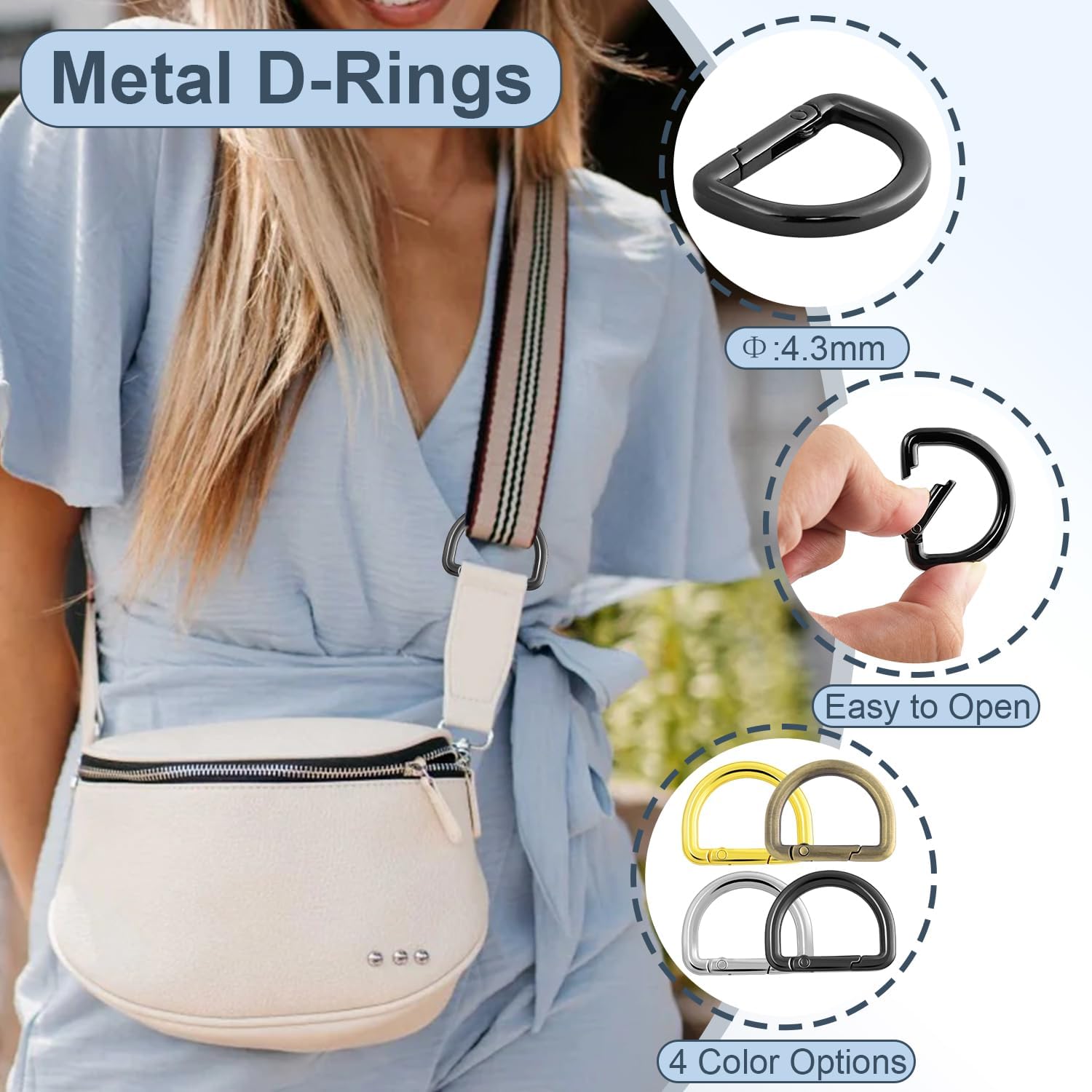 10pcs 1 Inch Spring D Ring Purse Clip, Metal Carabiner Keychain Clips for Bag Strap Hook, Key Fob Holder, Dog Tag Clasp, Paracord Keyring (GunBlack) โ image 5
