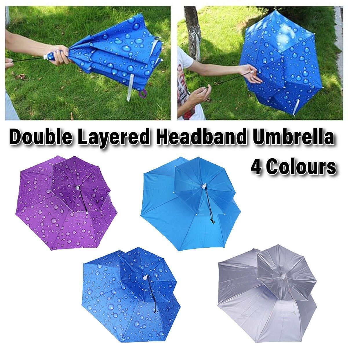 2-Layer Outdoor Foldable Sun Umbrella Hat Fishing Camping Headwear Cap Head Hat - Blue — image 2