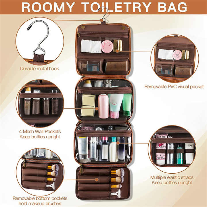 Coffee Luxury PU Business Travel Toiletry Bag - Large Capacity Waterproof Makeup Organizer with Dividers - Portable & Stylish Bathroom Storage — image 3