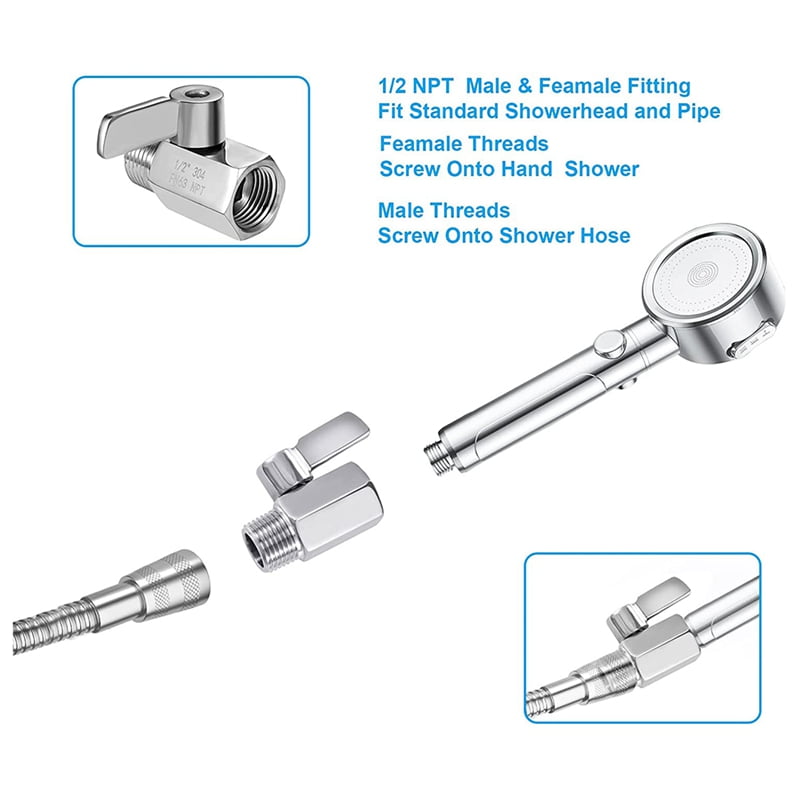 Shower Shut Valve, 304 Stainless Steel Mini Ball Valve NPT Thread(1/2Inch Male x 1/2Inch Female) 1 Pack Silver — image 6