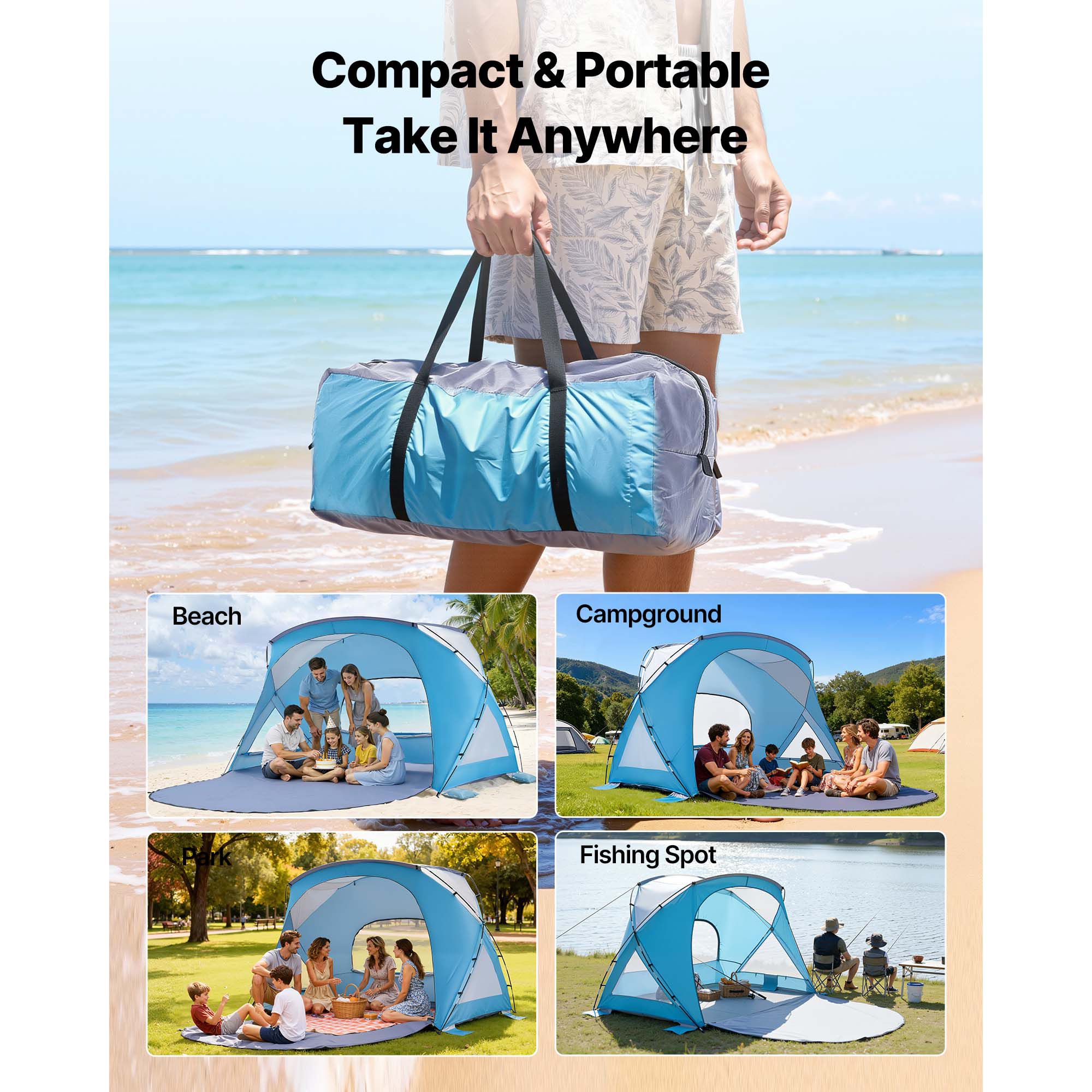 Beach Tent Sun Shelter for 6 Person, UPF 50+ Protection, Portable Sun Shade Canopy with Carrying Bag & Sand Pockets, Lightweight and Easy Setup Beach Umbrella — image 6