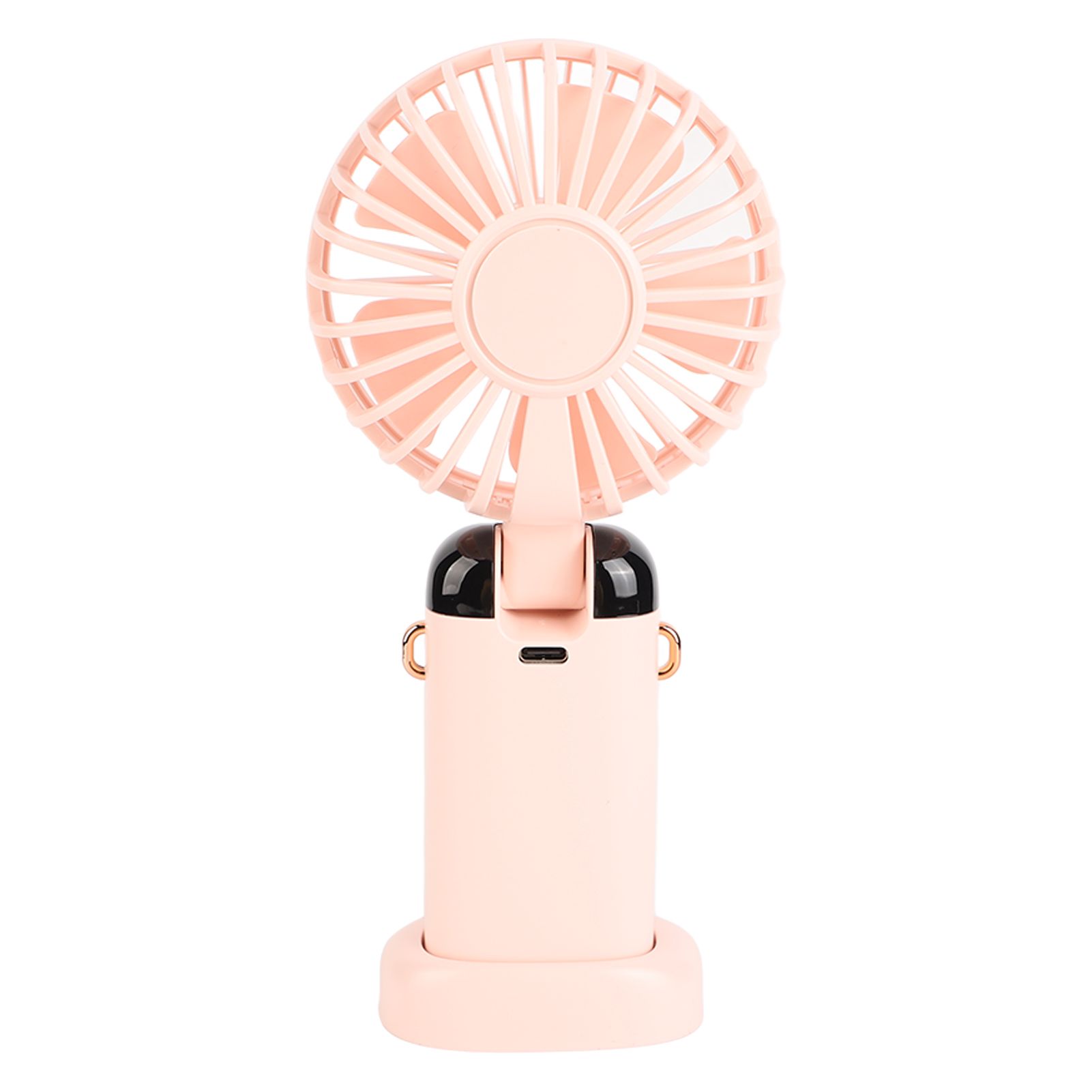 Mini Handheld Fan ABS Portable Digital Display USB Charging Foldable Neck Hanging Fan with Lanyard for Office Outdoor Pink — image 4