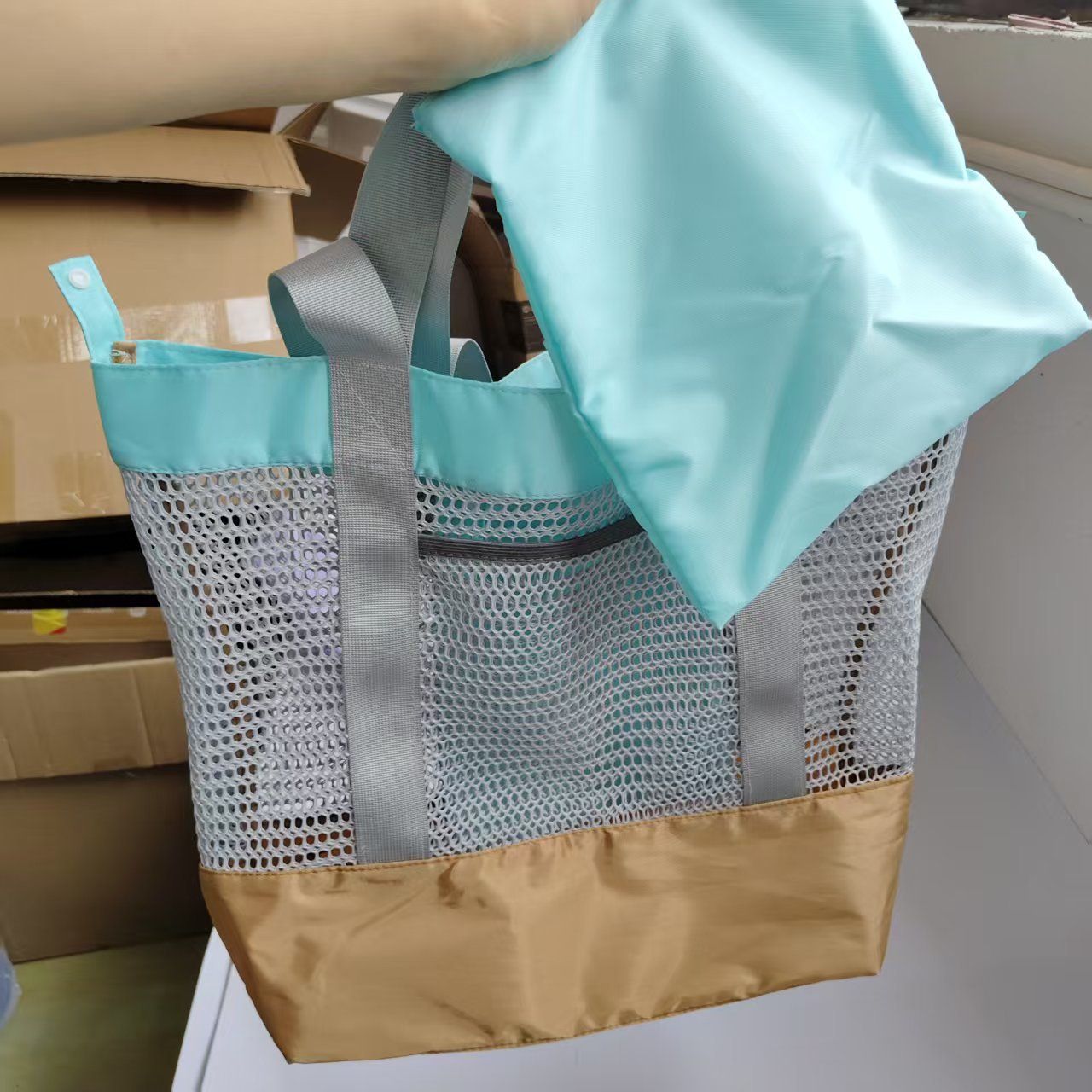Large Mesh Beach Bag, Vacation, Pool, Shopping, & Travel Tote - Foldable w/Storage Pockets for Women, Men & Families（yellow） — image 3