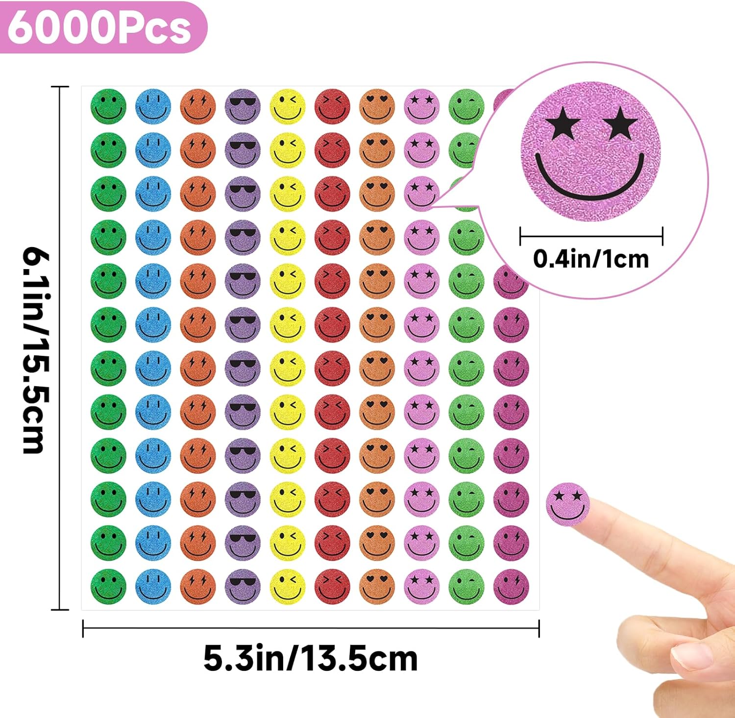 6000Pcs Smiley Face Stickers - 3/8'' Holographic Happy Face Stickers Cute Reward Sticker for Kids Classroom Self Adhesive Positive Incentive Sticker for โ image 2