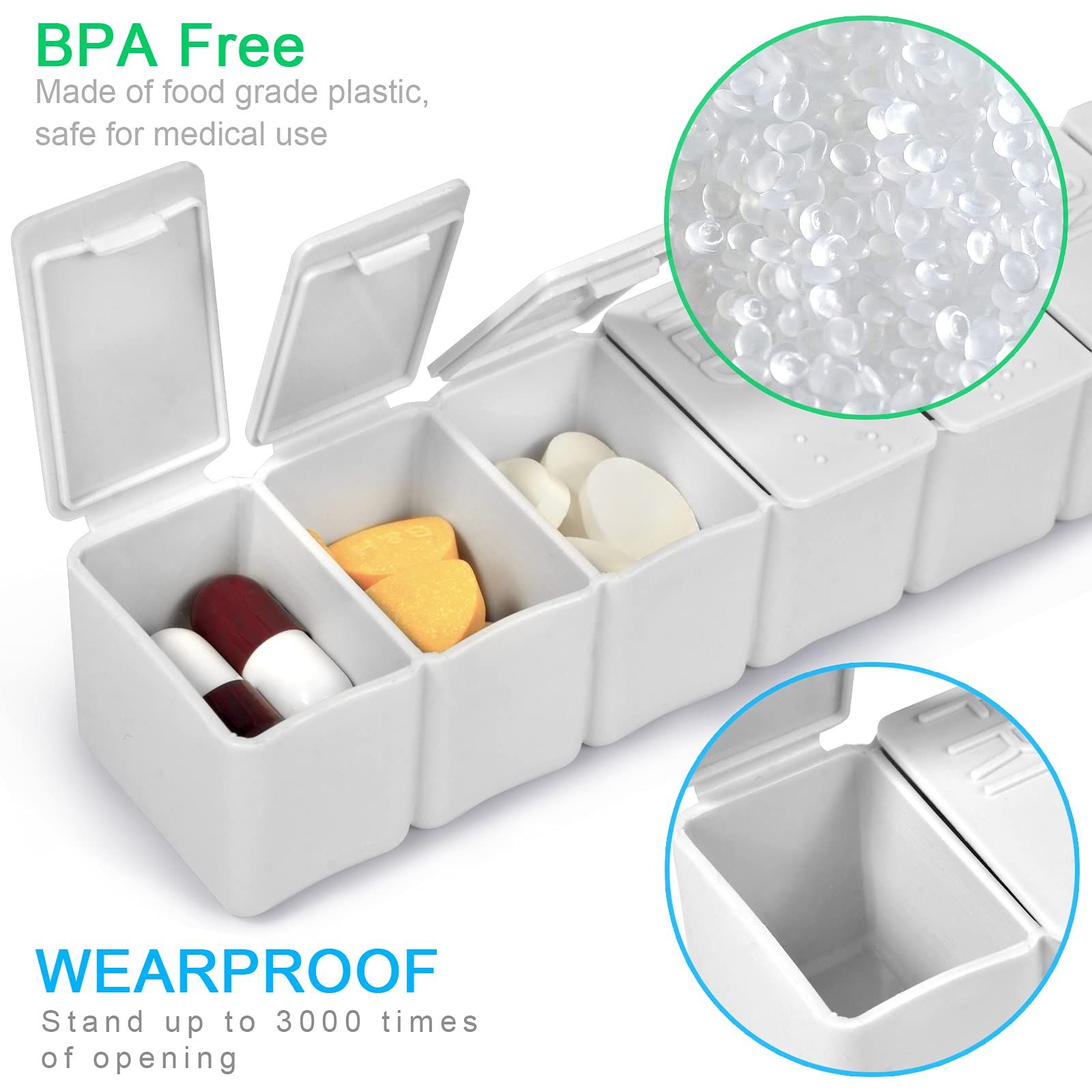 2pcs Pill Organizer-Pill Boxes for Travel, 7 Day with Braille Pill case Vitamins Fish Oil Supplements, Medication Organizer Dispenser (Beige) — image 4