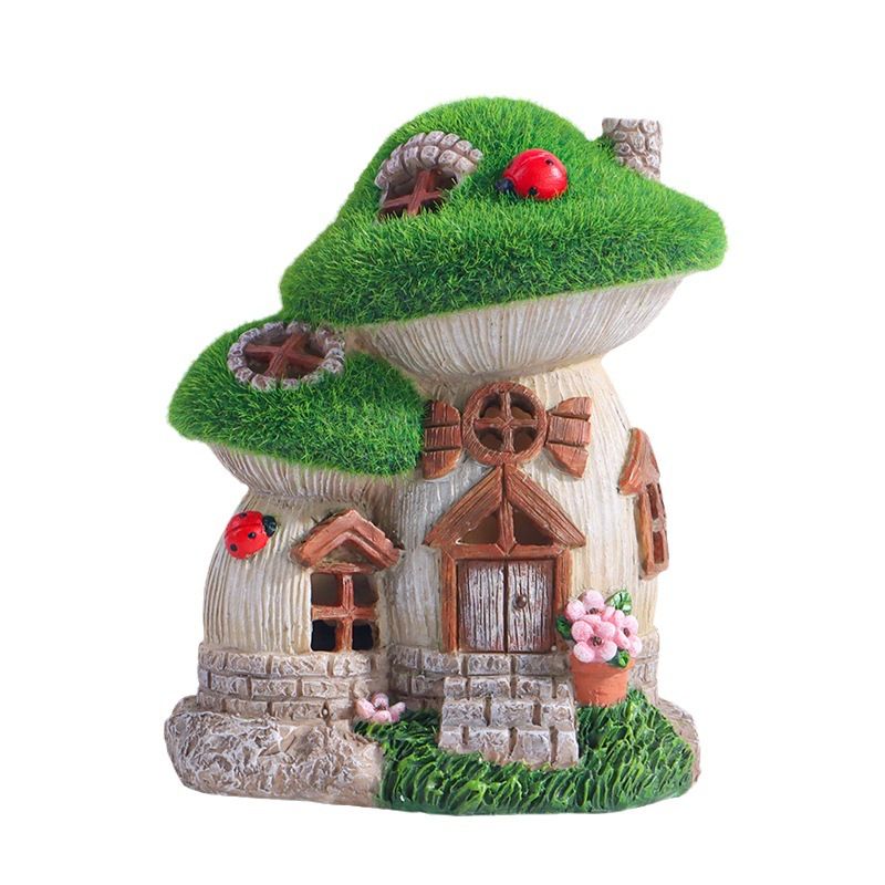 Mushroom Garden Statues with Outdoor Solar Light for Garden Decor, Green Flocked Decorations Resin Fairy House Accessories, Outdoor Decor Yard Gifts for Mom