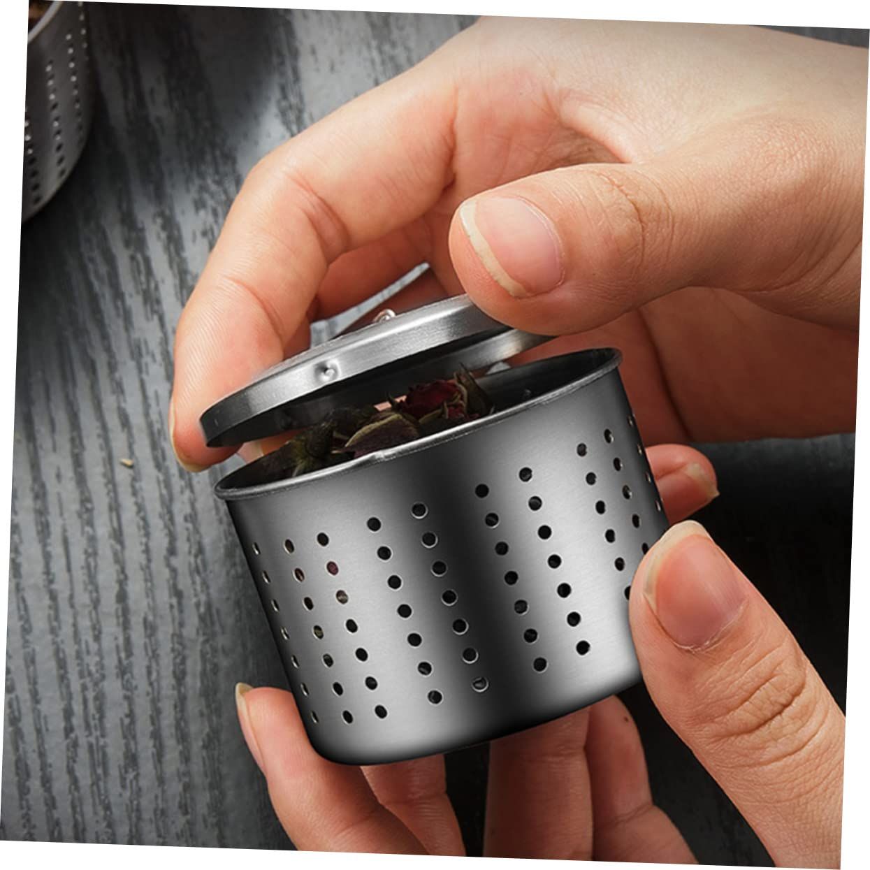 Stainless Steel Filter Basket for Tea Herbs Spices Dregs Strainer with Hook Chain Design Fine Mesh for Filtering Easy to Clean Resistant（medium size） — image 4