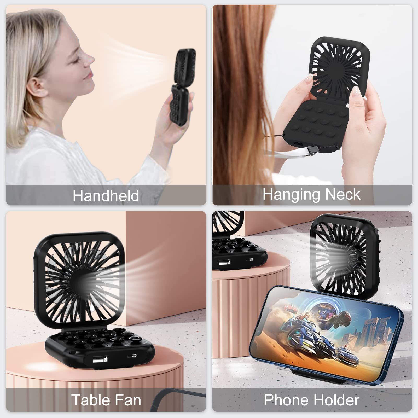 Handheld Fan，Power Bank Battery Operated Mini Desk Fan,Portable Rechargeable Fan with 3 Speeds,9-15 Hours (Black) — image 3