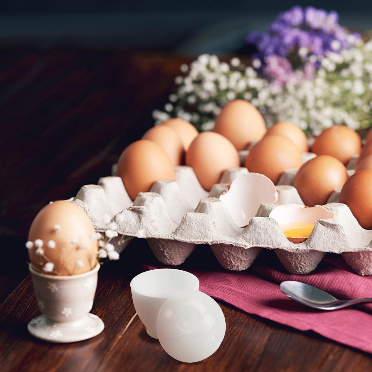 4 pieces - microwave egg cooker - making non-stick eggs and scrambled eggs - for instant breakfast - PP plastic steam cups - 6.5 × 9.5 cm - kitchen utensils — image 3