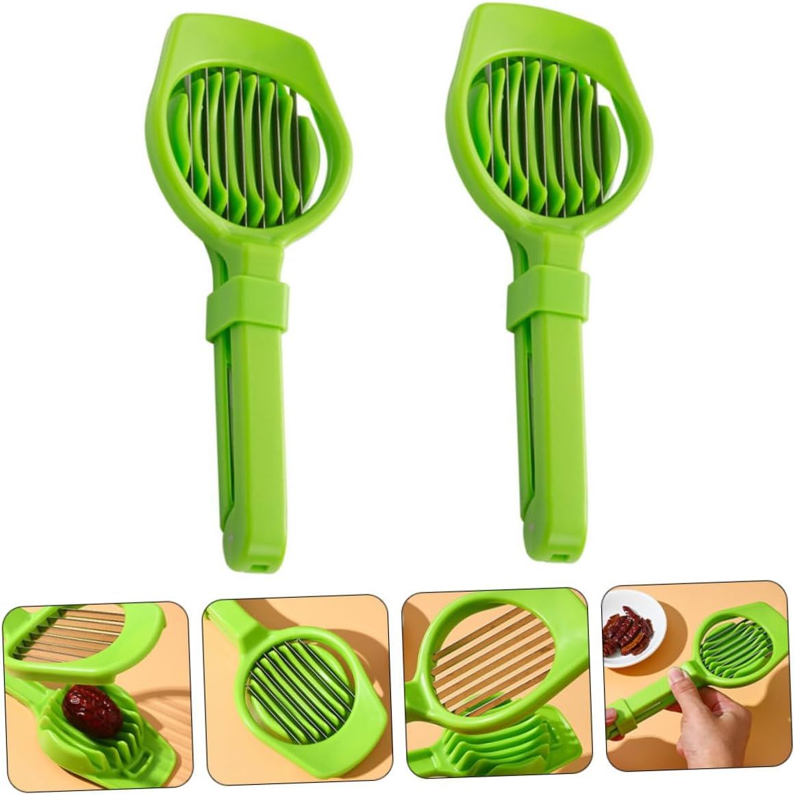 2pcs Egg Cutter, Hard Boiled Eggs Slicers Handheld Fruit Divider Vegetable Slicing Tool for Mushroom Strawberry Cherry Tomato Kiwi Kitchen Gadgets(Green) — image 2