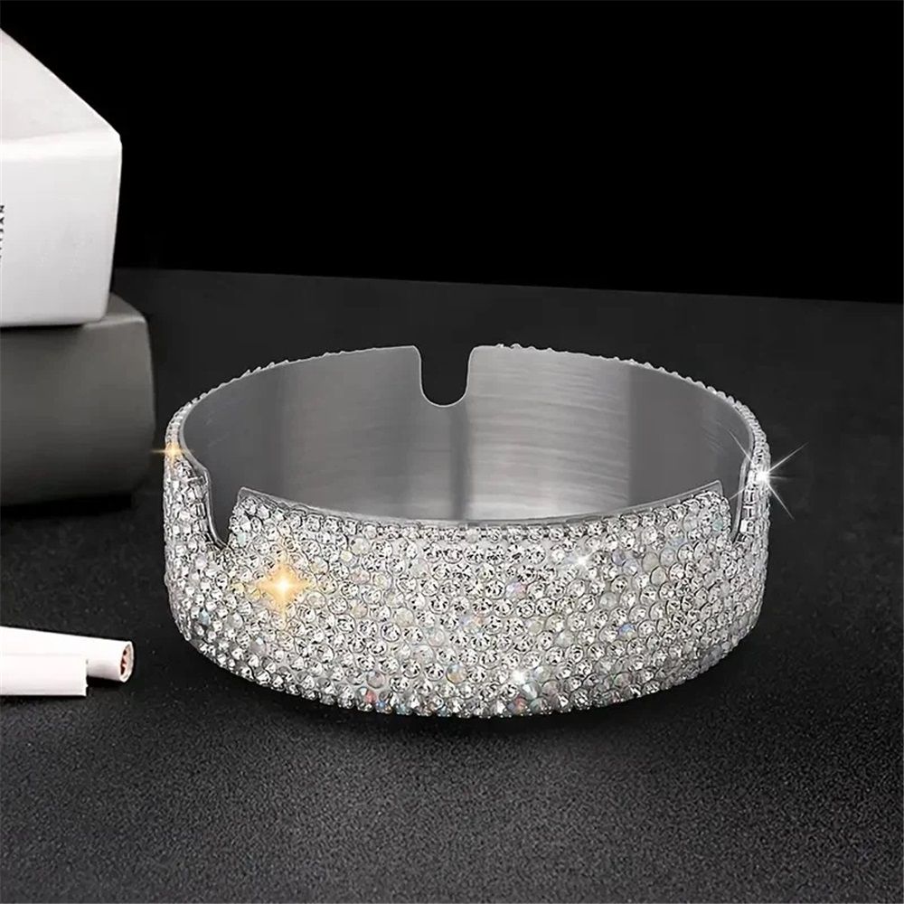 Ashtray,Stainless Steel Ashtray with Lid Bling Crystal Diamonds,Cigarette Ashtray for Indoor or Outdoor Use,Ash Holder for Smokers,Desktop Smoking Ash Tray for — image 2