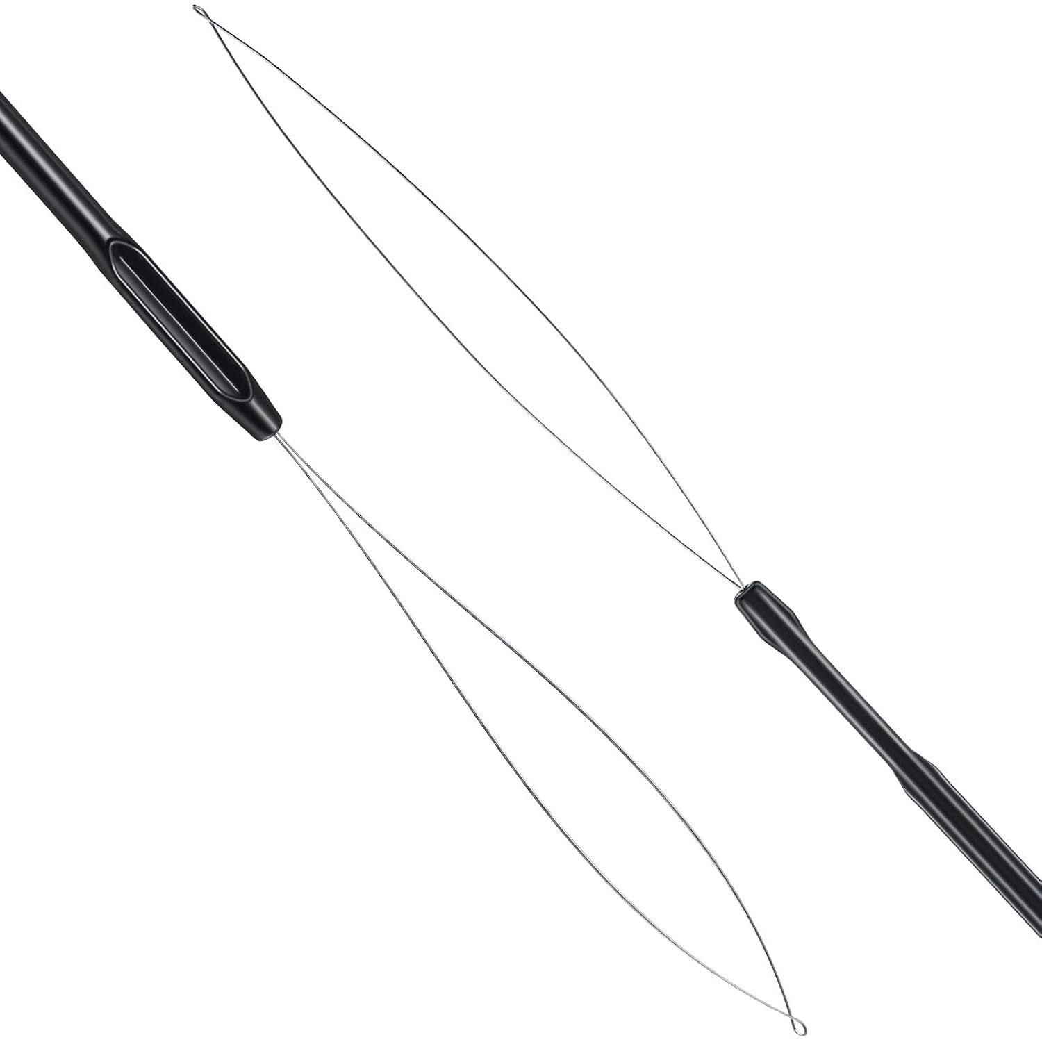 10 Pieces Hair Extension Loop Needle Threader Pulling Hook Tool and Bead Device Tool Black Loop Threader for Hair or Feather Extensions (Black) โ image 3